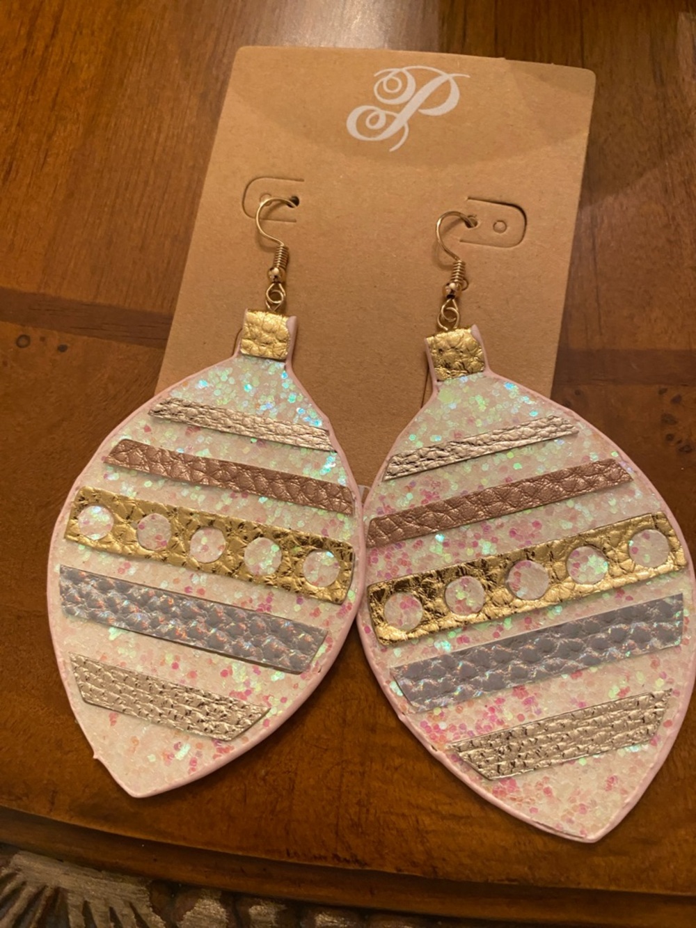 Plunder Gold & Pink Iridescent Leaf Drop Earrings by